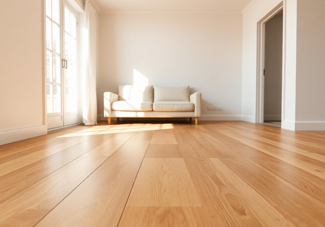 Parquet en bois clair dans un salon lumineux