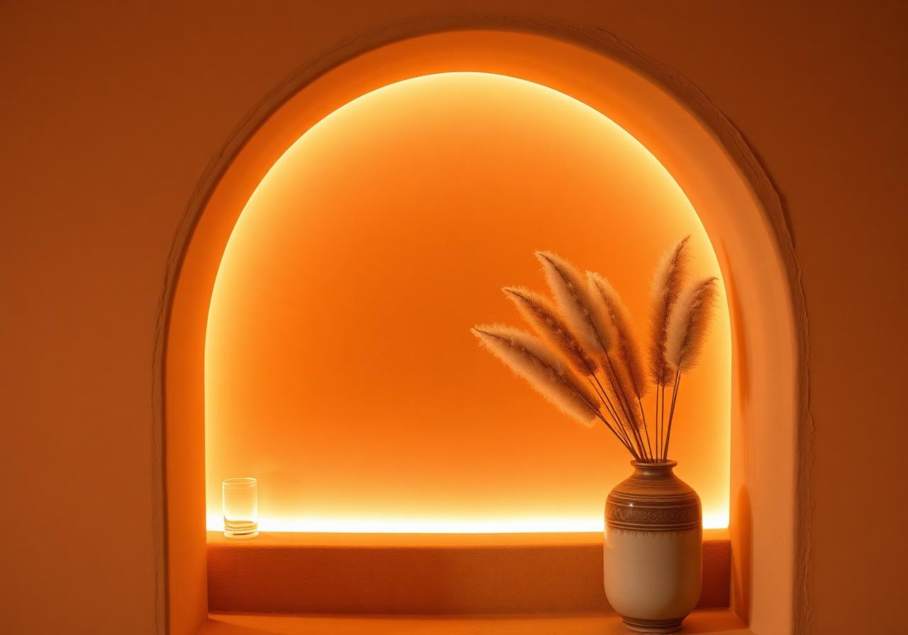 Niche en arche éclairée par un ruban LED chaud