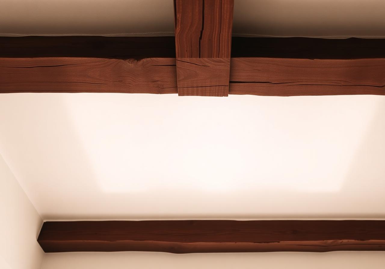 Détail d'une poutre bois patinée vue d'en bas