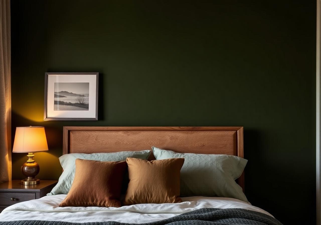 Chambre avec mur d'accent vert olive