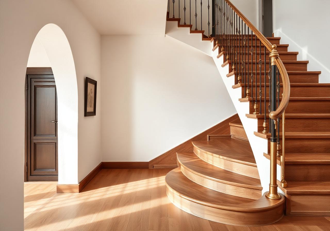 Escalier complet avec main courante en laiton