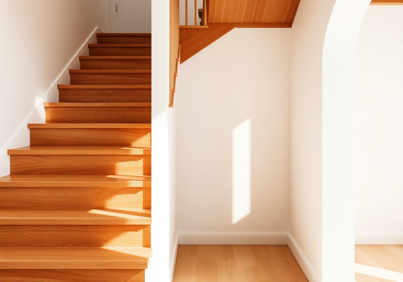 Escalier intérieur avec marches en bois et contremarches colorées
