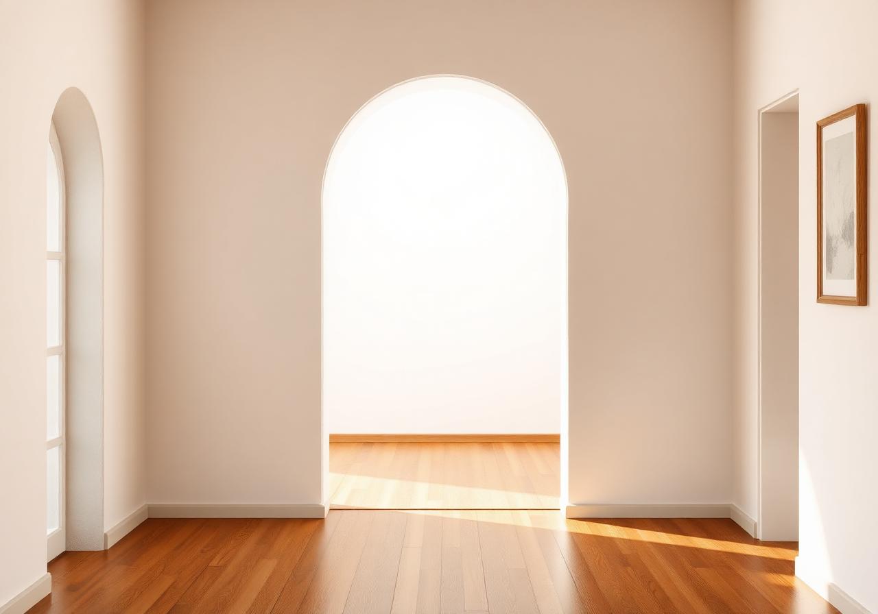 Arche en plein cintre dans un mur blanc