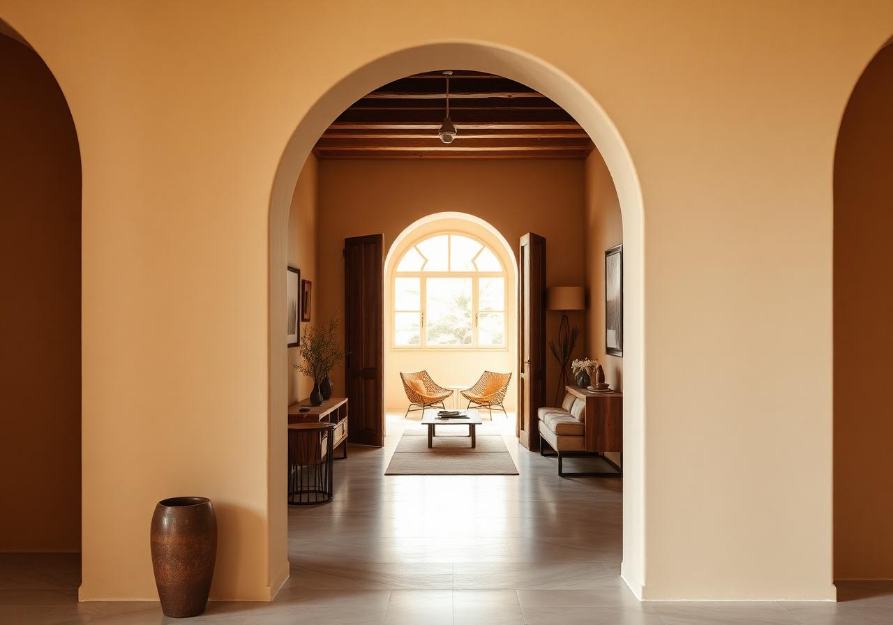 Passage arrondi en arche entre deux pièces d'une maison